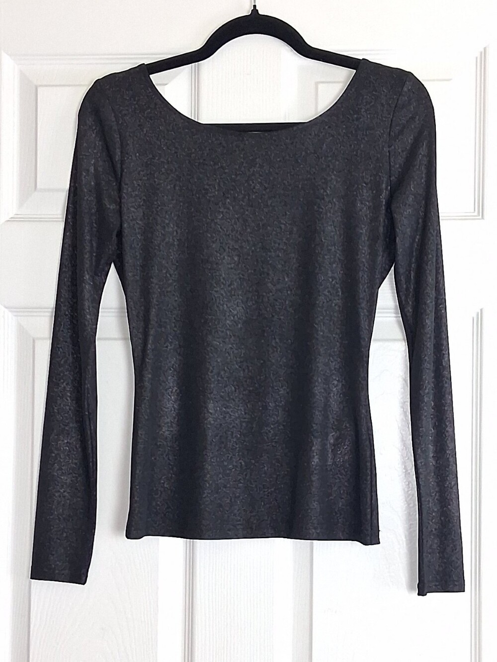 GUESS  Metallic Black Open Back Long Sleeve Blouse
